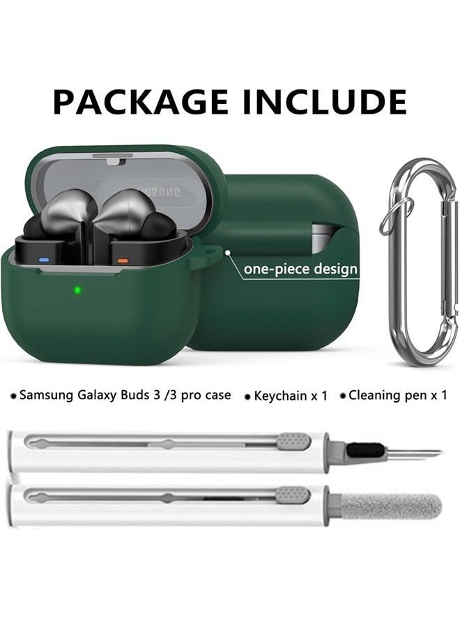 For Samsung Galaxy Buds 3 & Pro Case with Cleaning Kit, Soft Silicone Case with Snap Clip (Green)  - Image 2
