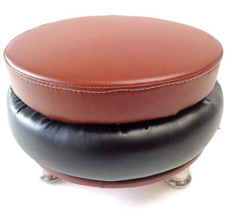 RAJCHAIR RAJCHAIR Outdoor Indoor Taylor Mehendi Stool with PU Foam Sheet Double Colour Leather with 4 Leg Tan Black 