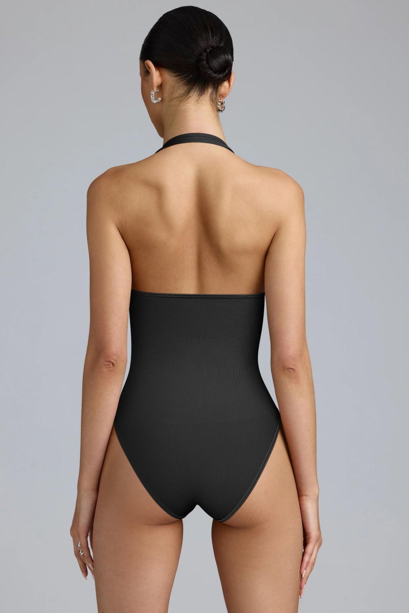 OQQ Women Halter Neck Bodysuits 2 Pack Sleeveless Shapewear One Piece Leotard Shirt Going Out Tops Black Darkpurple - Image 4