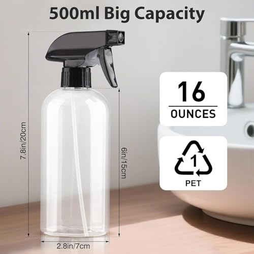 ERZA Spray Bottle 500 ml Transparent Refillable Fine Mist Pump (Pack of 2) Leak Proof Plastic Bottle for Hair Face Garden Perfume Sanitizer Rose Water - Image 2
