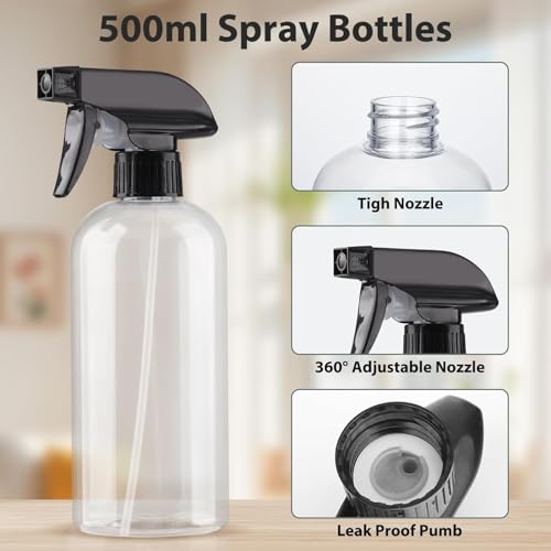 ERZA Spray Bottle 500 ml Transparent Refillable Fine Mist Pump (Pack of 2) Leak Proof Plastic Bottle for Hair Face Garden Perfume Sanitizer Rose Water - Image 4