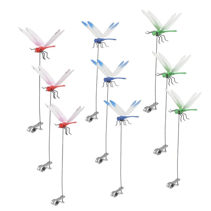 Defemim 9 Pack Dragonfly Clip,3D Dragonfly Garden Stakes Decor,Fly Deterrent,Dragonfly Humming Bird Stakes,Deer and Horse Fly Deterrent,Garden Bird and Fly Scare Devices for Indoor Outdoor - Image 1