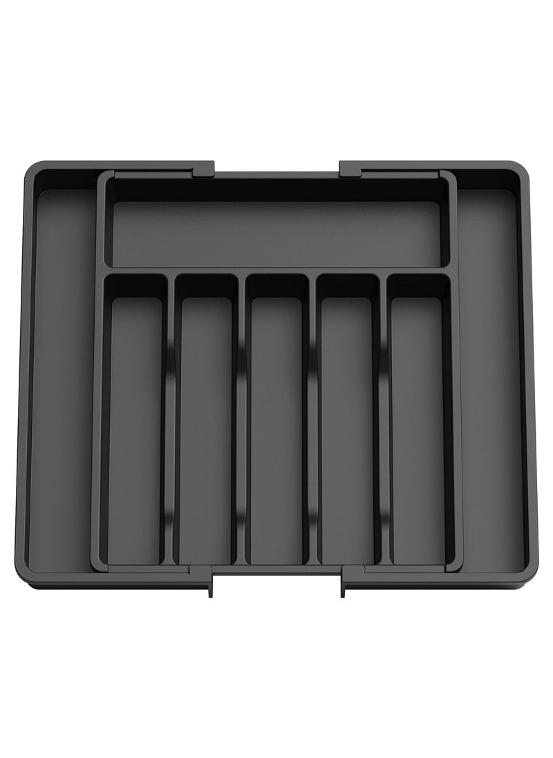 Arabest Silverware Drawer Organizer, Expandable Utensil Tray for Kitchen, Flatware and Cutlery Holder, Adjustable Plastic Storage for Spoons Forks Knives, Large, Black  - Image 1