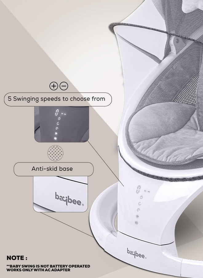 بيبي سوذ إن إس واي هزاز كهربائي للأطفال مع بلوتوث، سرعة تأرجح قابلة للتعديل، جهاز تحكم عن بُعد، لوحة لمس، موسيقى تهدئة مع اهتزازات، هزاز للأطفال مع شبكة ضد البعوض، حزام أمان وألعاب، هزاز للأطفال باللون الأبيض. - Image 5