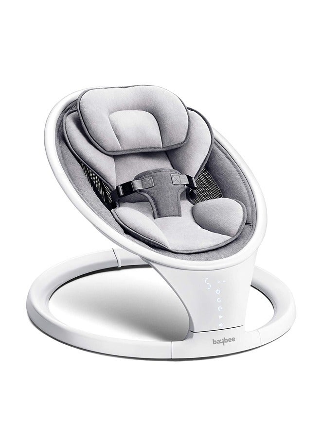 بيبي سوذ إن إس واي هزاز كهربائي للأطفال مع بلوتوث، سرعة تأرجح قابلة للتعديل، جهاز تحكم عن بُعد، لوحة لمس، موسيقى تهدئة مع اهتزازات، هزاز للأطفال مع شبكة ضد البعوض، حزام أمان وألعاب، هزاز للأطفال باللون الأبيض. - Image 1