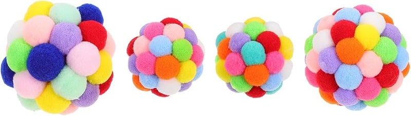 Colorful Cat Teaser Ball Set 4pcs Soft Elastic Pom Pom Interactive Play Toy for Kittens - Image 1