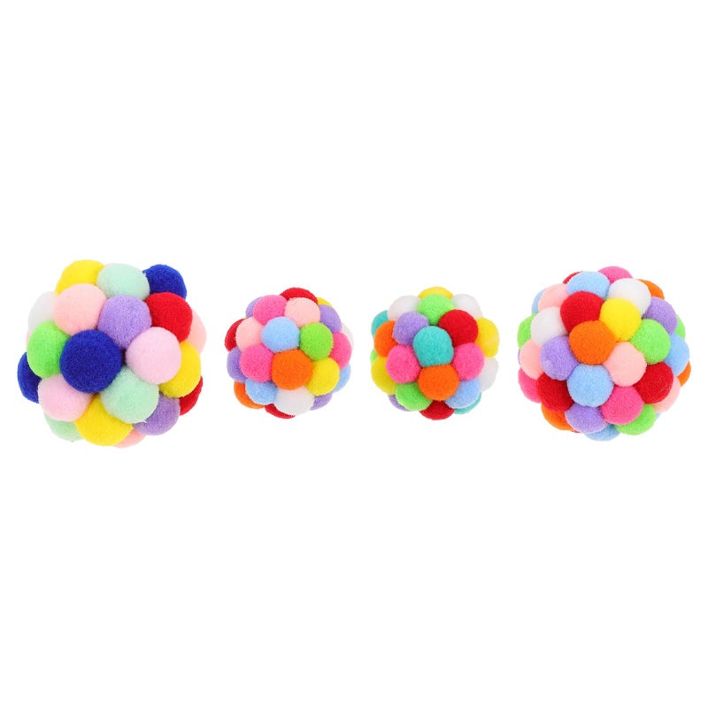 Colorful Cat Teaser Ball Set 4pcs Soft Elastic Pom Pom Interactive Play Toy for Kittens - Image 2