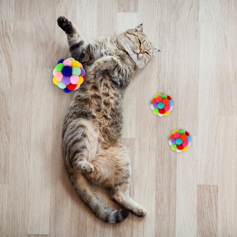 Colorful Cat Teaser Ball Set 4pcs Soft Elastic Pom Pom Interactive Play Toy for Kittens - Image 5