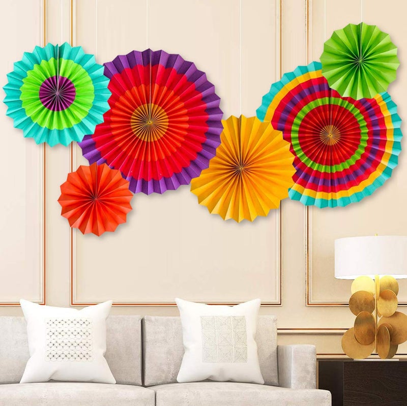 AMFIN (Pack Of 6) Multicolor Design Fan Party Materials Photo Backdrop Decor Wedding, Baby Shower, Birthday Party Decoration - Image 2