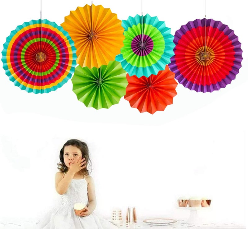 AMFIN (Pack Of 6) Multicolor Design Fan Party Materials Photo Backdrop Decor Wedding, Baby Shower, Birthday Party Decoration - Image 1