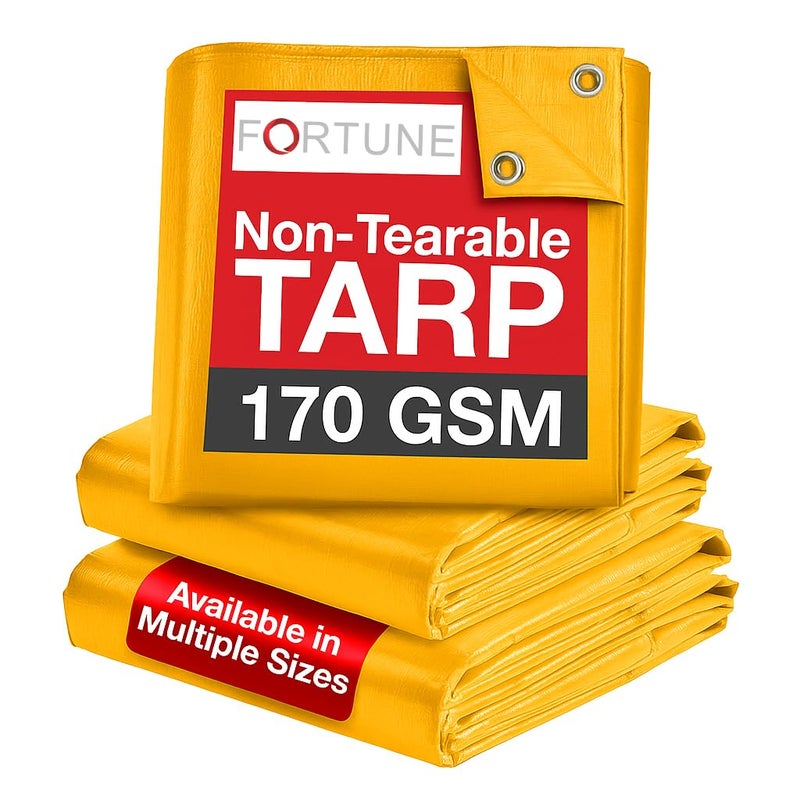 Fortune Tarpaulin Sheet Waterproof (12Ft x 6Ft) with 170 GSM, Virgin Material, UV Resistant,Aluminum Eyelets - Laminated, Heavy Duty Tadpatri, Tarpaulin Plastic Sheet for Covering (Yellow) - Image 1