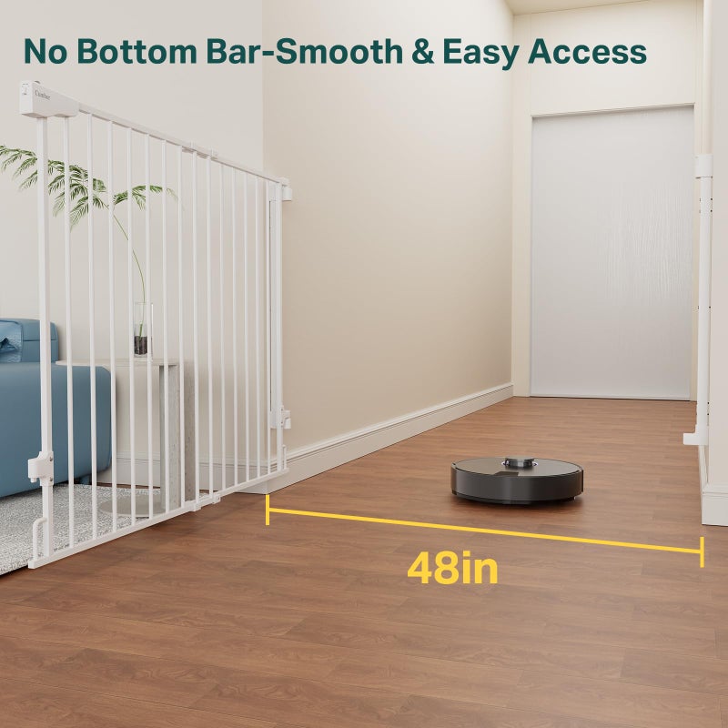 Cumbor 34" Extra Tall Baby Gate for Stairs, Wall-Mounted (Drill Required), Expandable 31.6-48" No Bottom Bar Dog Gate Indoor for Larger Pets, Large Walk Thru Door for Easy Access (White) - Image 3