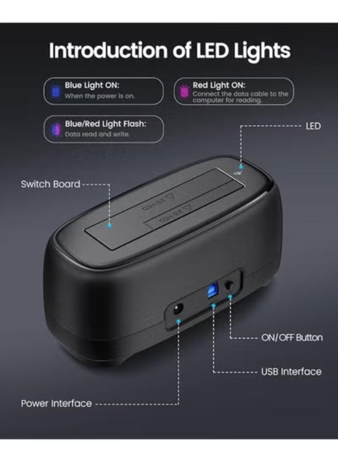 External Hard Drive Docking Station USB 3.0 - Tool-Free SATA HDD/SSD Dock for 2.5"/3.5" Drives - Supports Up to 22TB - High-Speed UASP Transfer - Ideal for Daily Data Backup - Image 3