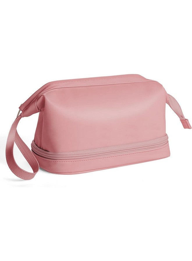HIMART Makeup Bag, Double Layer Cosmetic Travel Bag, Waterproof Leather Makeup Bag for Women and Girls, Travel Cosmetic Organizer Bag Portable Leather Toiletry Bag. - Image 1