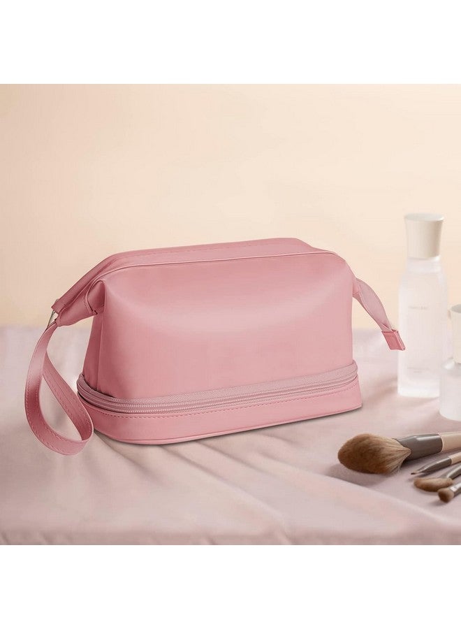 HIMART Makeup Bag, Double Layer Cosmetic Travel Bag, Waterproof Leather Makeup Bag for Women and Girls, Travel Cosmetic Organizer Bag Portable Leather Toiletry Bag. - Image 2