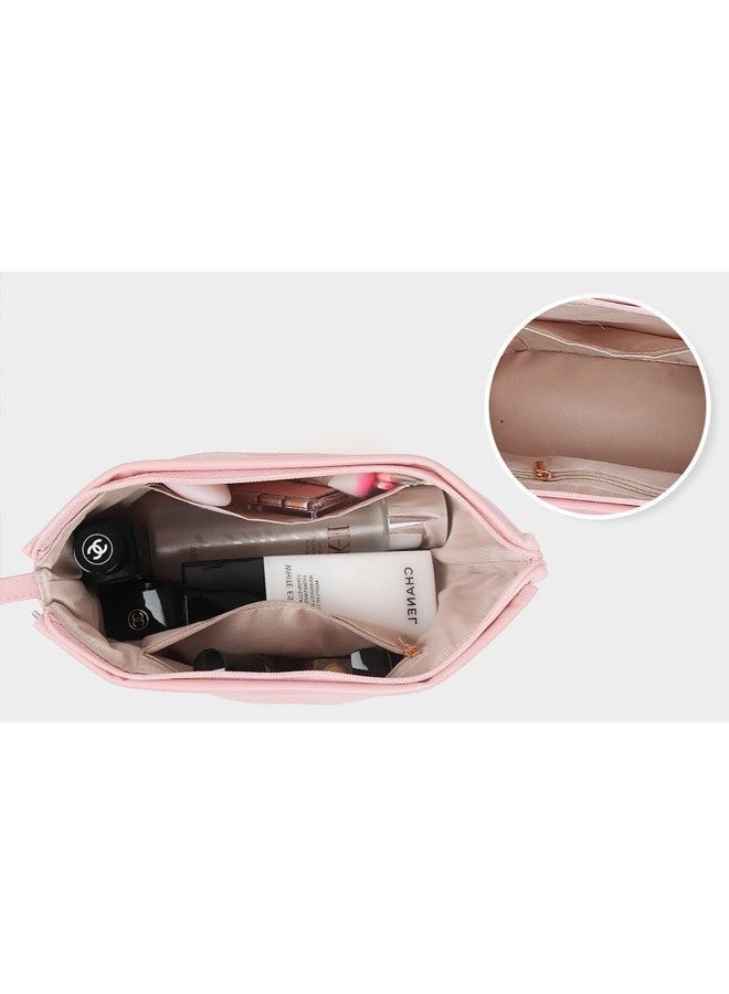 HIMART Makeup Bag, Double Layer Cosmetic Travel Bag, Waterproof Leather Makeup Bag for Women and Girls, Travel Cosmetic Organizer Bag Portable Leather Toiletry Bag. - Image 5