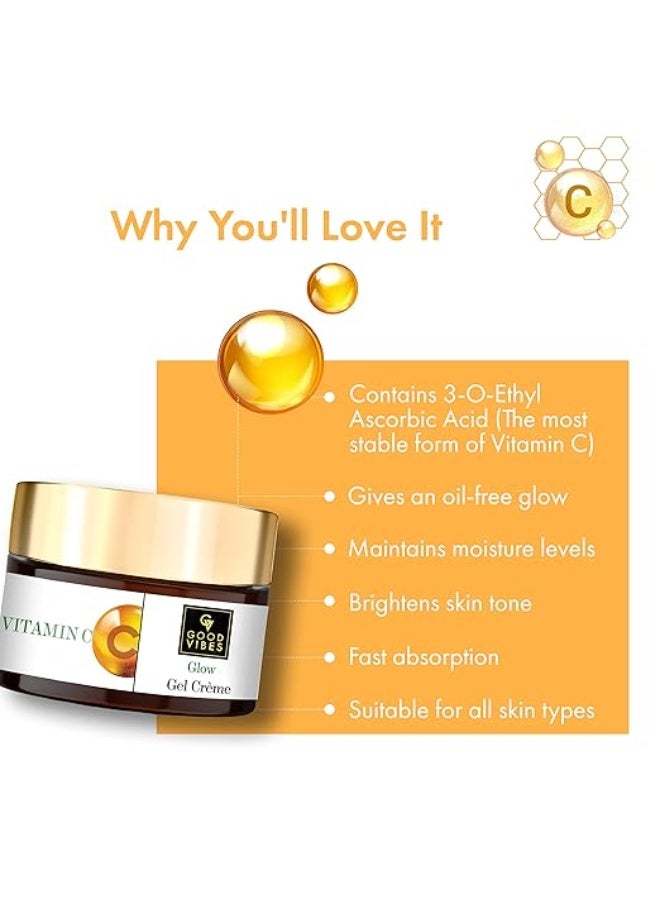 Good Vibes Vitamin C Glow Gel Creme, 50 g Skin Brightening Hydrating Moisturizing Face Cream for All Skin Types, Rich in Antioxidants & Helps Reduce Dark Spots, No Parabens & Sulphates - Image 3