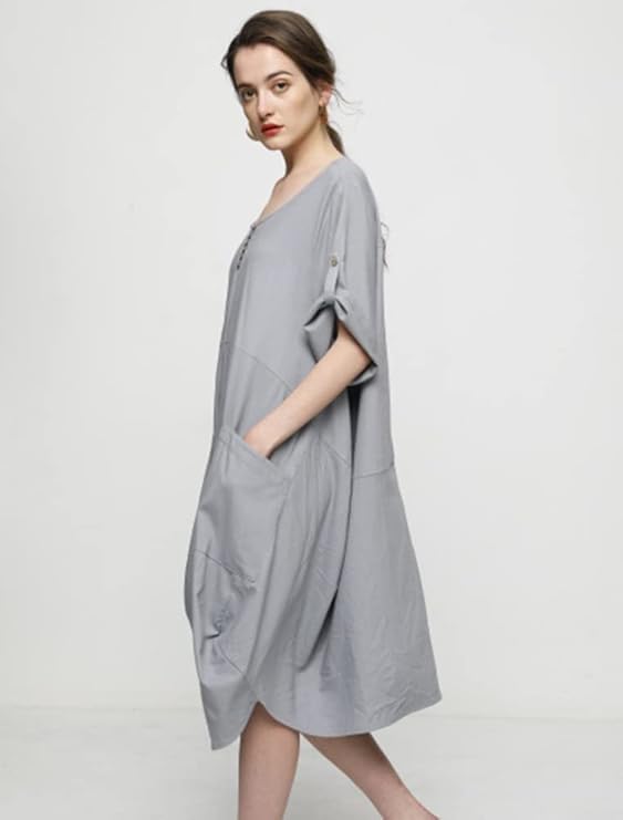 Minibee Women's Ruffle Oversize Casual Midi Dresses with Pockets (XL, Gray) - Image 3