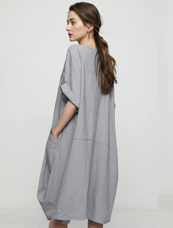 Minibee Women's Ruffle Oversize Casual Midi Dresses with Pockets (XL, Gray) - Image 5