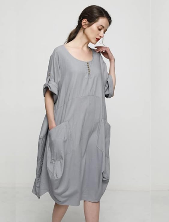 Minibee Women's Ruffle Oversize Casual Midi Dresses with Pockets (XL, Gray) - Image 4