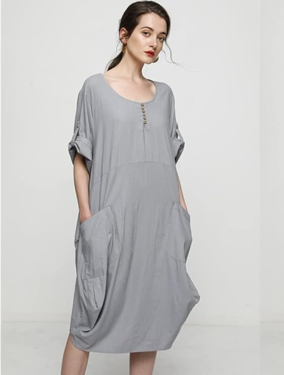 Minibee Women's Ruffle Oversize Casual Midi Dresses with Pockets (XL, Gray) - Image 2