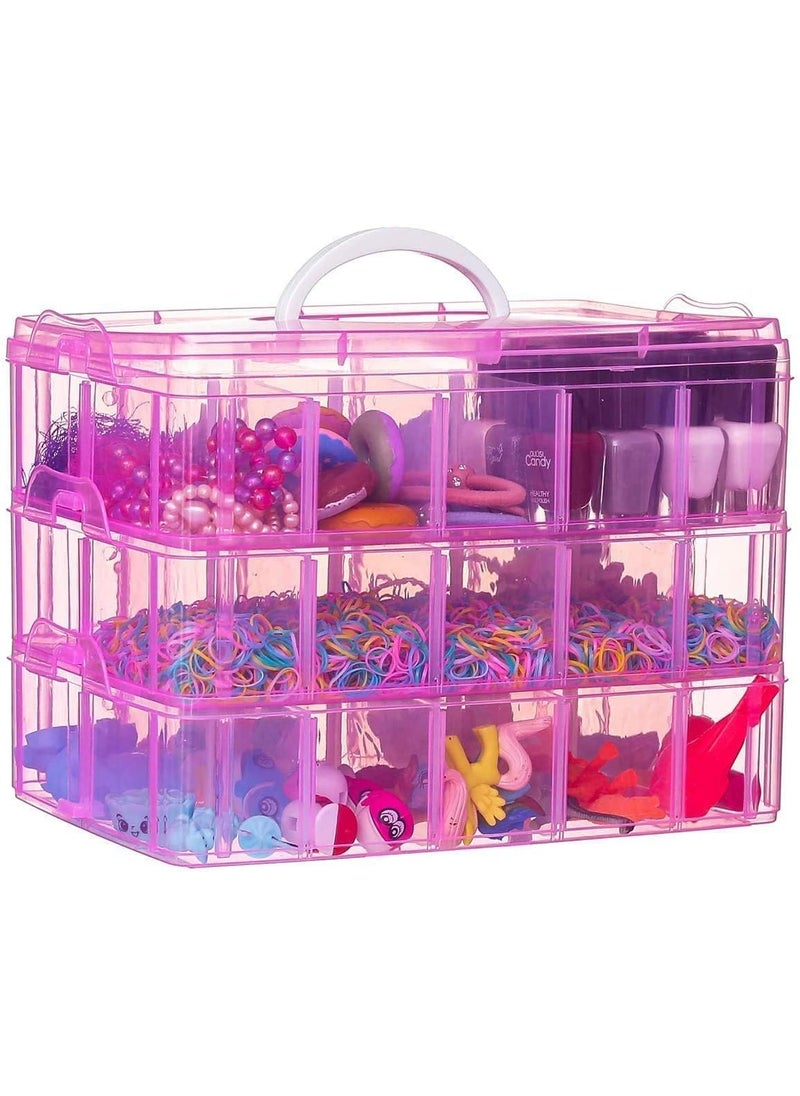 PAXCOO PAXCOO Pink 3-Tier Stackable Storage Containers with lids - 30 Adjustable Compartments for Craft Organizers - Storage box for Jewelry, beads, kids toys, makeup box and sewing supplies 
