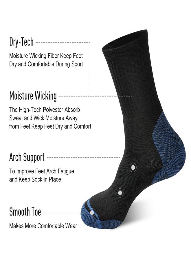 ECOEY Men's Work Boots Athletic Running Crew Socks, Dry-Tech Moisture Wicking Heavy Cushion 8 Pairs (Black+Blue, US Shoe Size: Men 9.5-11.5/Women 11-13) - Image 3