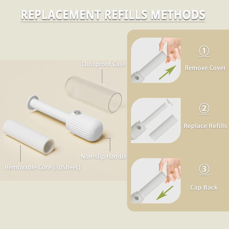 Sgdazo Compact Lint Roller with 150 Sheets - Portable Pet Hair Remover for Clothes, Furniture, and Travel Essentials Household Use, 1 Handle+5 Roller Refills (White) - Image 3
