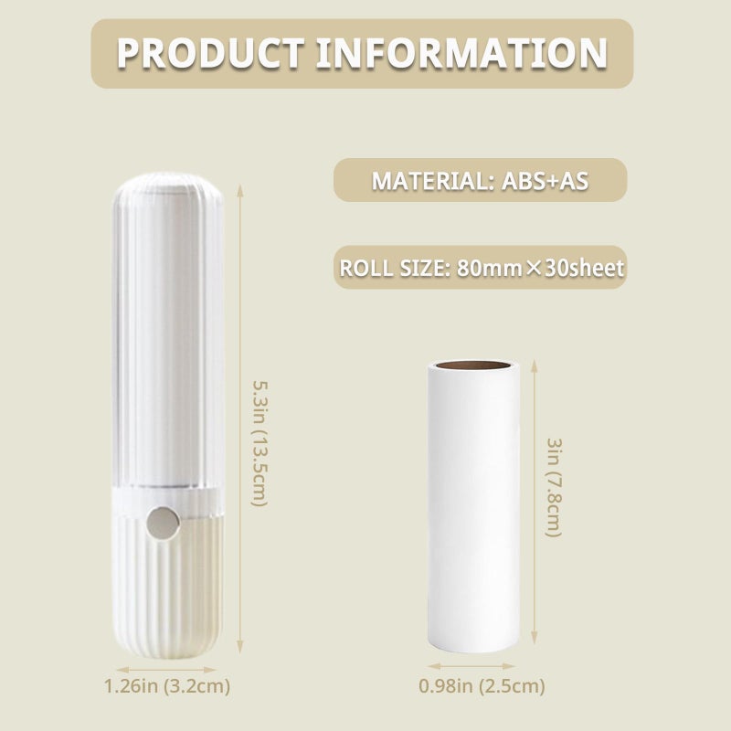 Sgdazo Compact Lint Roller with 150 Sheets - Portable Pet Hair Remover for Clothes, Furniture, and Travel Essentials Household Use, 1 Handle+5 Roller Refills (White) - Image 2