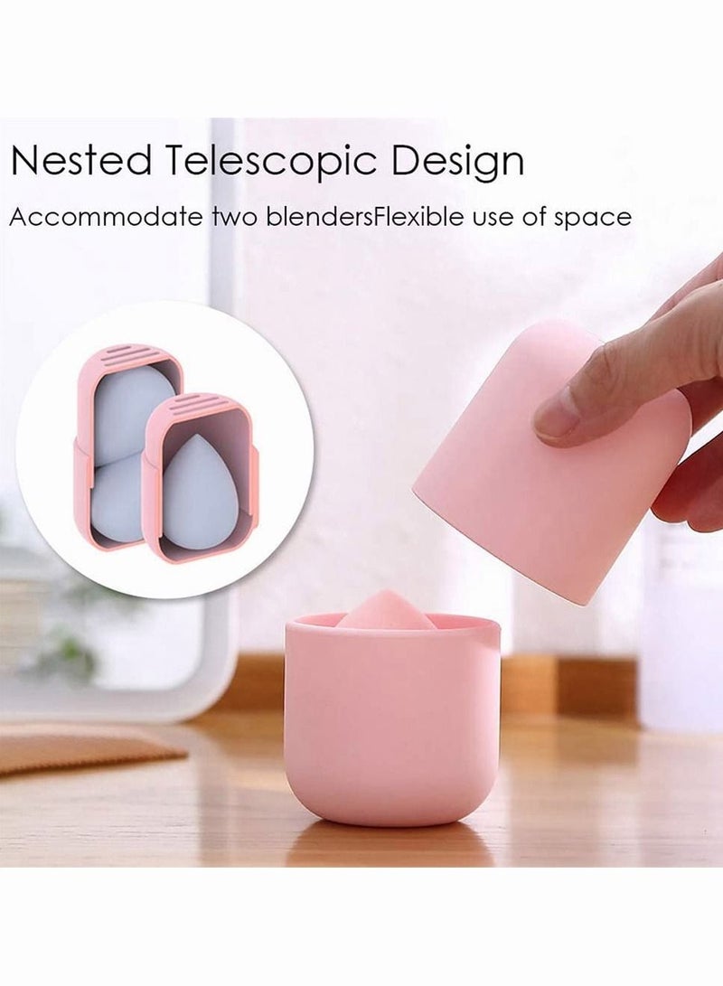 SYOSI 2 Pack Makeup Sponge Holder Pink Silicone Storage Case with Drying Beauty for Women Girl - Image 2