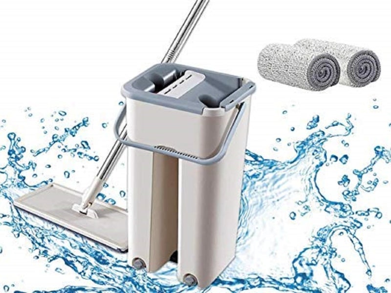 BloomiX Mop Heavy Duty Floor with Bucket, 360° Flexible Mop Head & 2 Reusable Pads - Premium Kitchen & Home Floor Cleaning Supplies, Flat Squeeze System, Easy to Use & Maintain - Image 2