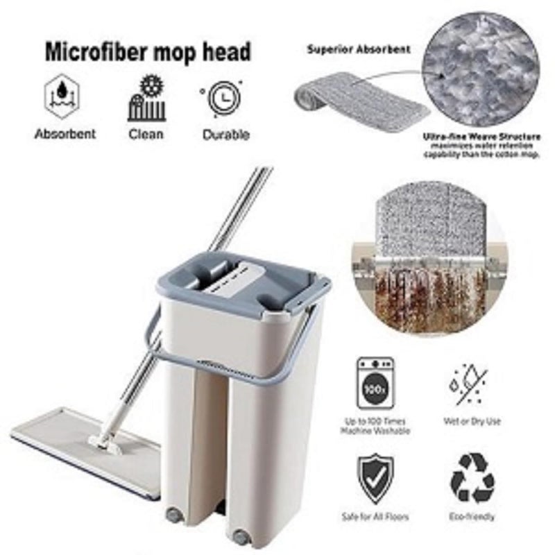 BloomiX Mop Heavy Duty Floor with Bucket, 360° Flexible Mop Head & 2 Reusable Pads - Premium Kitchen & Home Floor Cleaning Supplies, Flat Squeeze System, Easy to Use & Maintain - Image 5