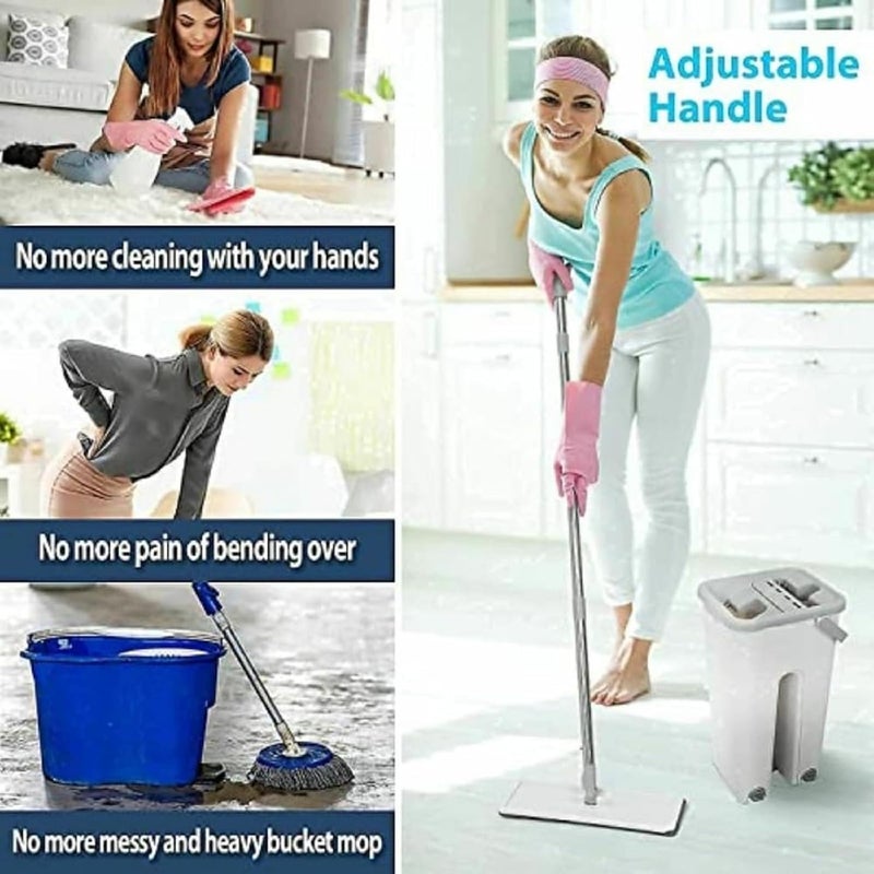 BloomiX Mop Heavy Duty Floor with Bucket, 360° Flexible Mop Head & 2 Reusable Pads - Premium Kitchen & Home Floor Cleaning Supplies, Flat Squeeze System, Easy to Use & Maintain - Image 3