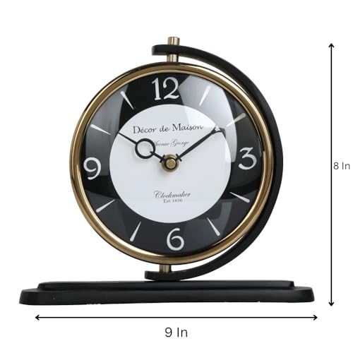 Decor de Maison Metal Brings Handcrafted Aleksi Analog Table Clock for Kidsroom, Living Room, Bedroom, Study Table, Office Desk | Classic Non-Ticking Tabletop Battery Operated Desk Clock (Black) - Image 3