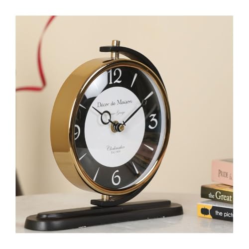 Decor de Maison Metal Brings Handcrafted Aleksi Analog Table Clock for Kidsroom, Living Room, Bedroom, Study Table, Office Desk | Classic Non-Ticking Tabletop Battery Operated Desk Clock (Black) - Image 1