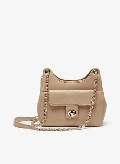 Flora Bella By Shoexpress Womens Solid Shoudler Bag with Chain Accented Handle and Zip Closure By Shoexpress