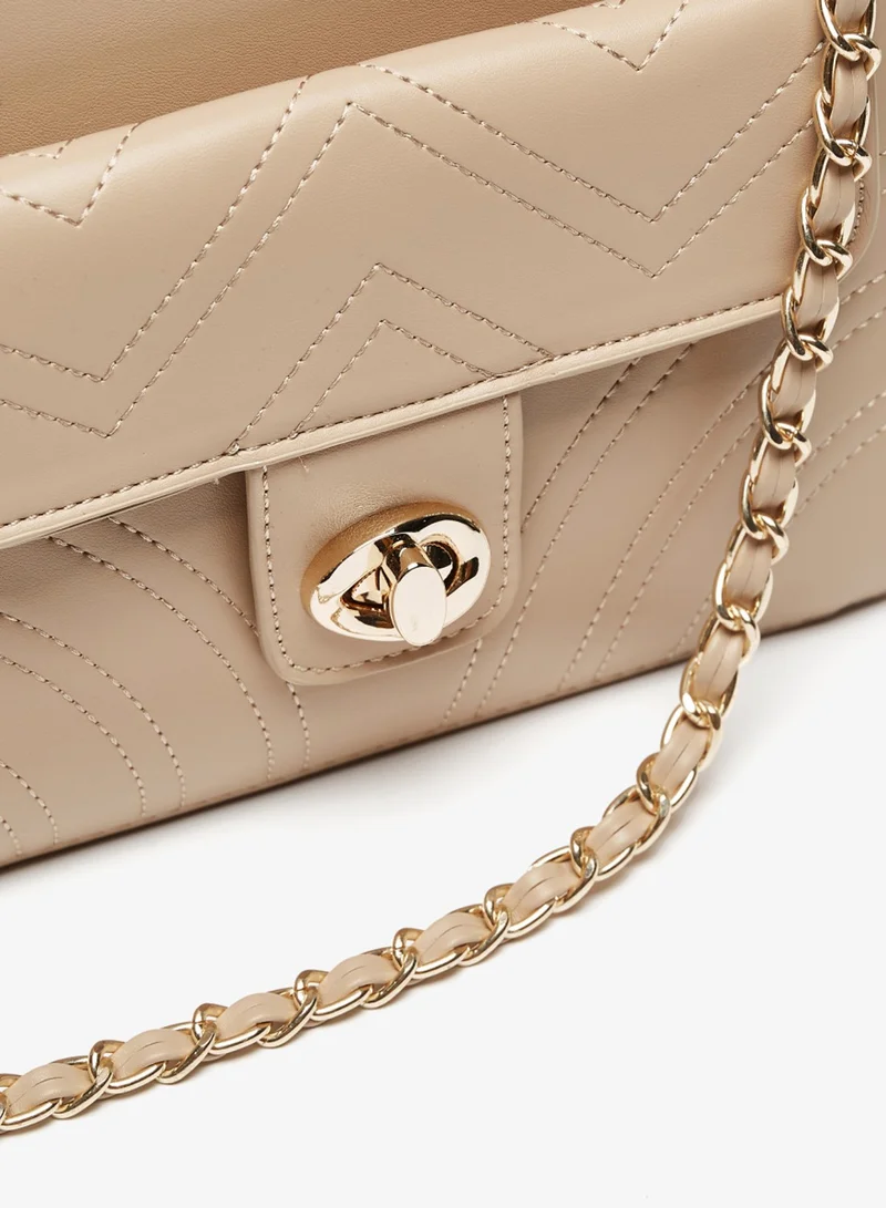 Flora Bella By Shoexpress Womens Solid Shoudler Bag with Chain Accented Handle and Zip Closure By Shoexpress