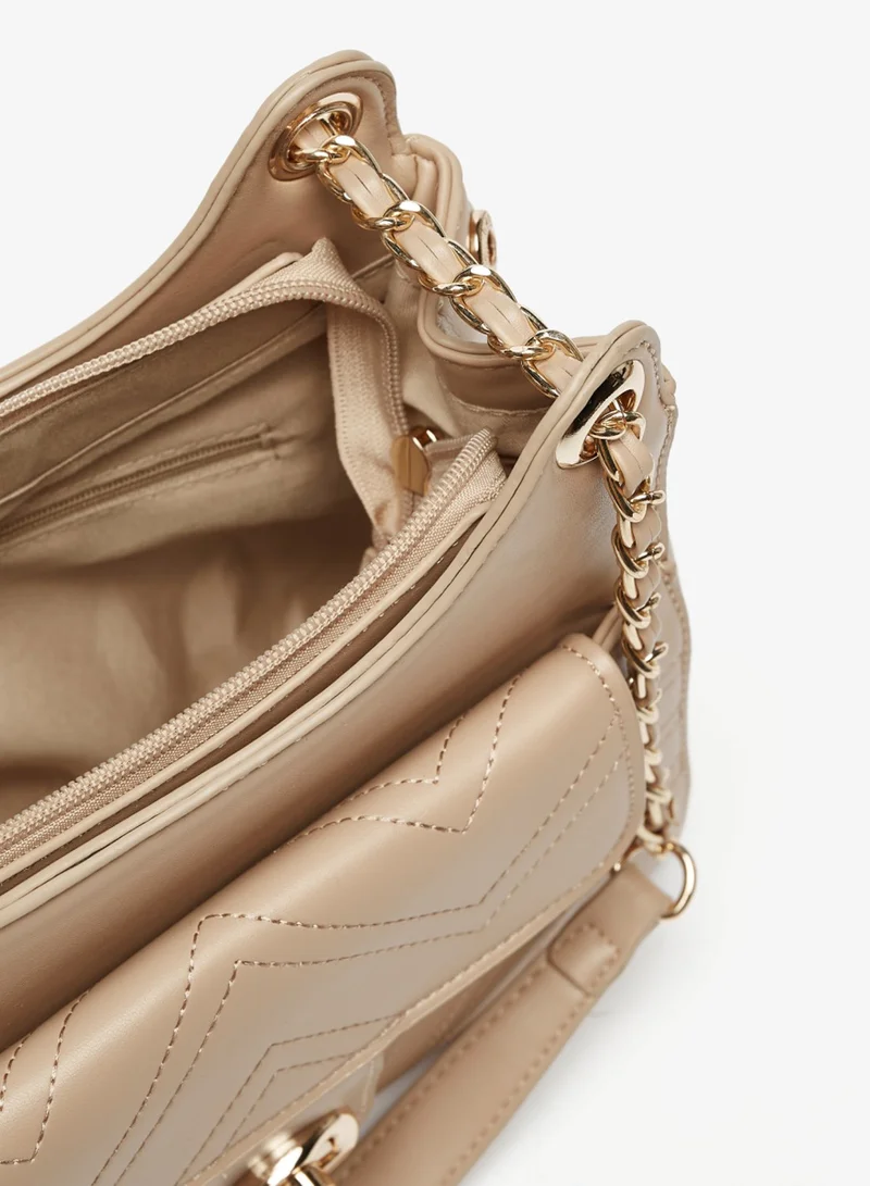 Flora Bella By Shoexpress Womens Solid Shoudler Bag with Chain Accented Handle and Zip Closure By Shoexpress