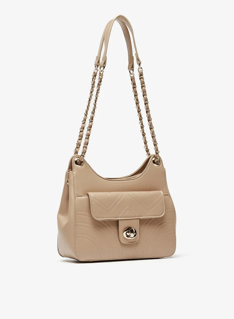 Flora Bella By Shoexpress Womens Solid Shoudler Bag with Chain Accented Handle and Zip Closure By Shoexpress