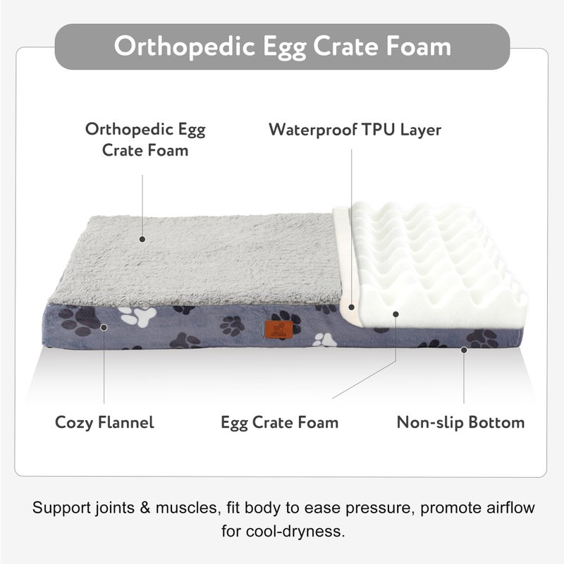 CAPT.SNOOZE Waterproof Orthopedic Dog Bed for Large Medium Sized Dogs 35x22 Inch - Egg Crate Foam Pet Crate Bed with Removable Washable Cover, Plush Top Anti-Slip Bed Mat, Dark Grey - Image 2