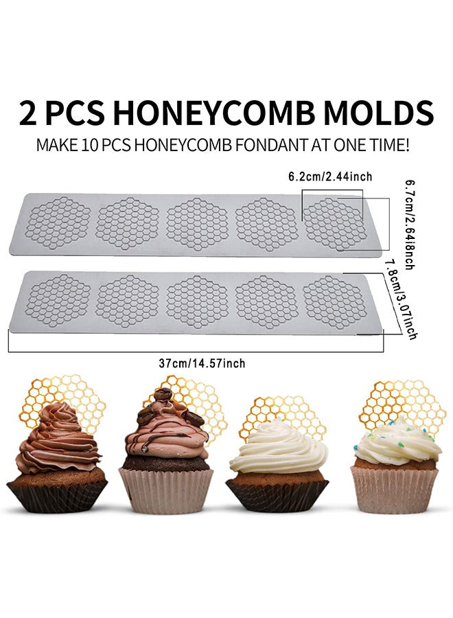 قوالب قرص العسل سيليكون ، 2 قطعة قوالب فندان مع جوفاء 3D خلية النحل حلوى الدانتيل قوالب سيليكون للخبز ، طين البوليمر ، السكر الحرفية الحلوى كب كيك تزيين - Image 2