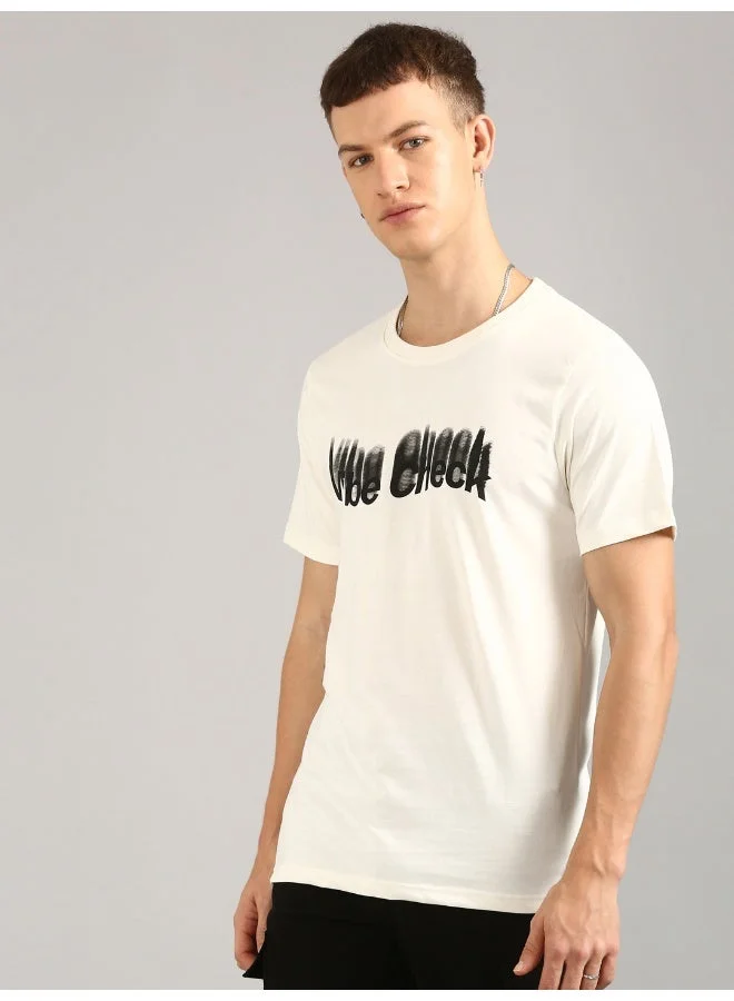 جوفن White Printed Round Neck T-Shirt for Men