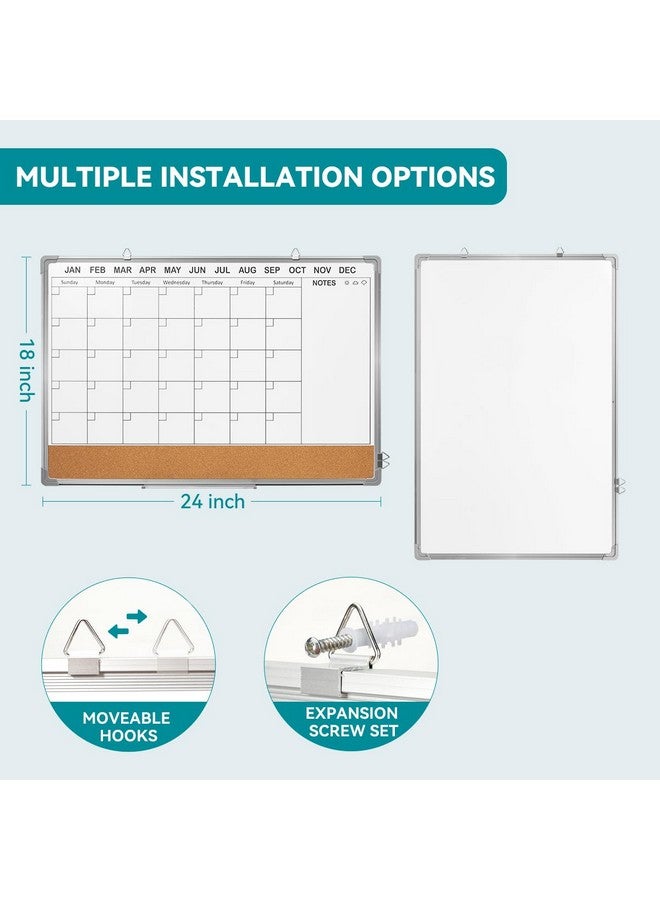 Lightwish Calendar Whiteboard For Wall, 24" X 18" Magnetic Double Side Dry Erase Whiteboard Calendar Cork Board Combo, Wall Hanging Calendar Board For Office,Home,Kitchen - Image 2