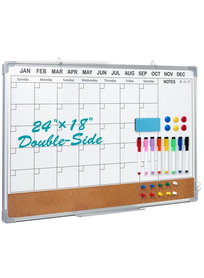 Lightwish Calendar Whiteboard For Wall, 24" X 18" Magnetic Double Side Dry Erase Whiteboard Calendar Cork Board Combo, Wall Hanging Calendar Board For Office,Home,Kitchen - Image 1