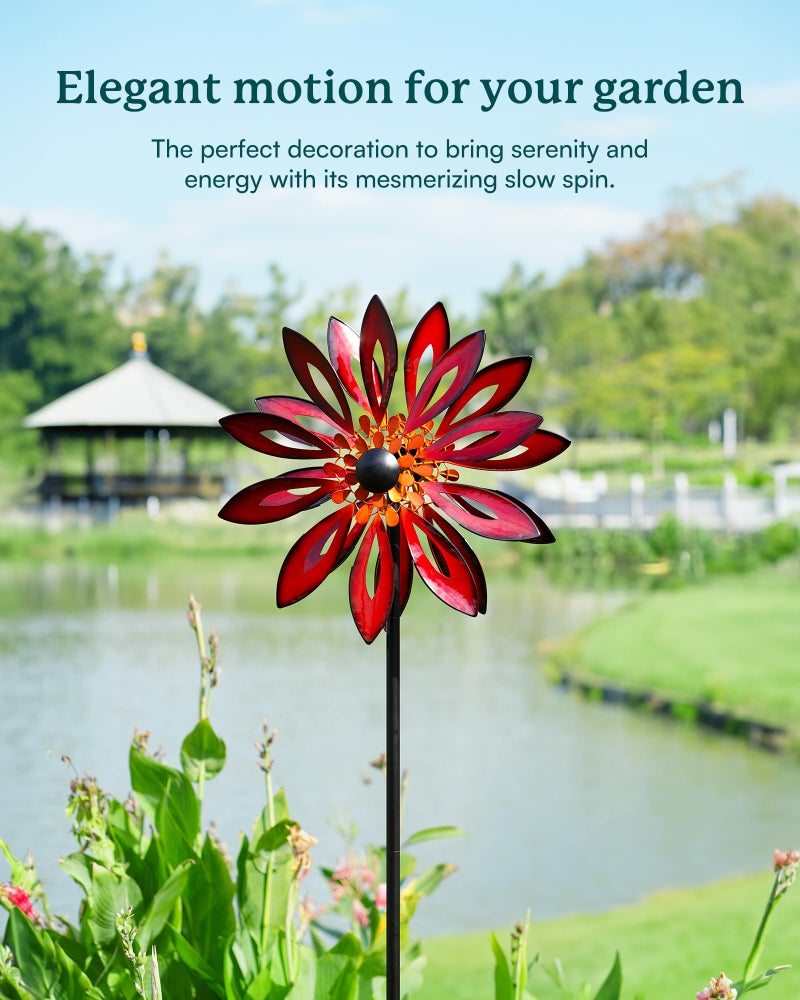 Cyan Oasis Metal Wind Spinners Outdoor - 83" Tall Wind Sculpture for Yard Garden with Ground Stake, Kinetic Yard Art Lawn Decor, Unique Gift for Garden Lover - Image 2