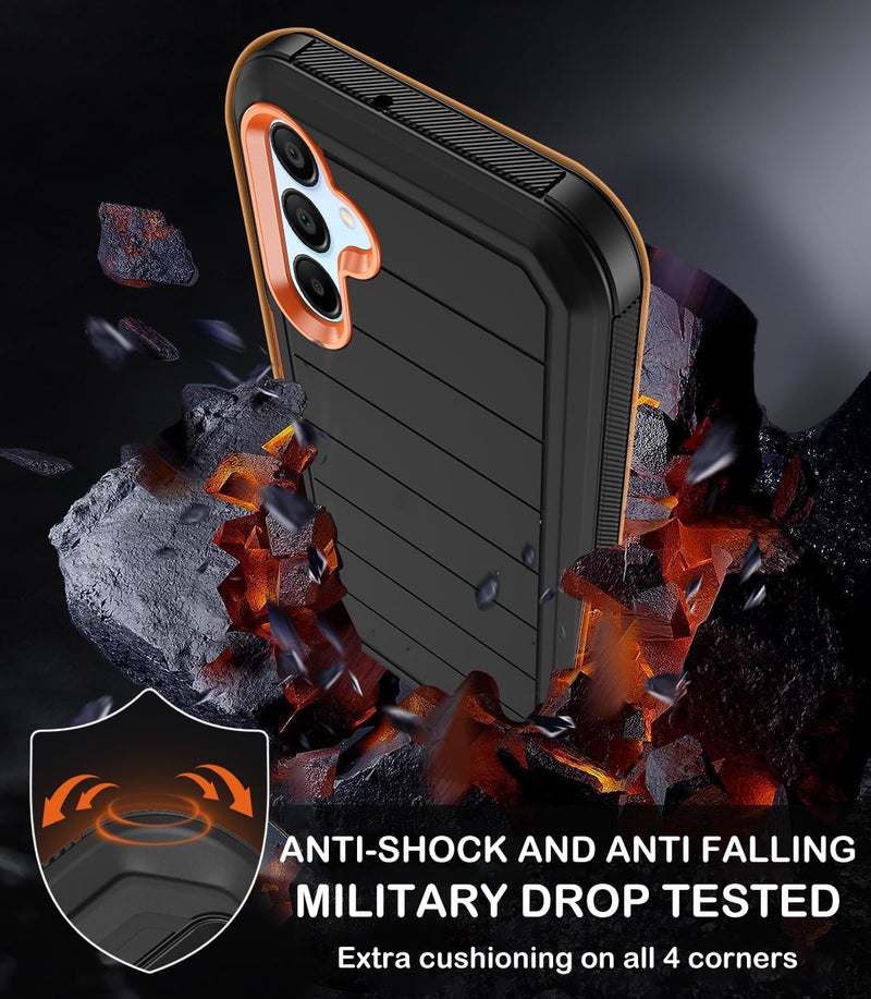 KECAI for Samsung Galaxy A15 5G Case with Belt Clip Holster,Built-in Screen Protector,Heavy Duty Shockproof Drop Protection Military Grade Durable Phone Cover with Kickstand (Black/Orange) - Image 4