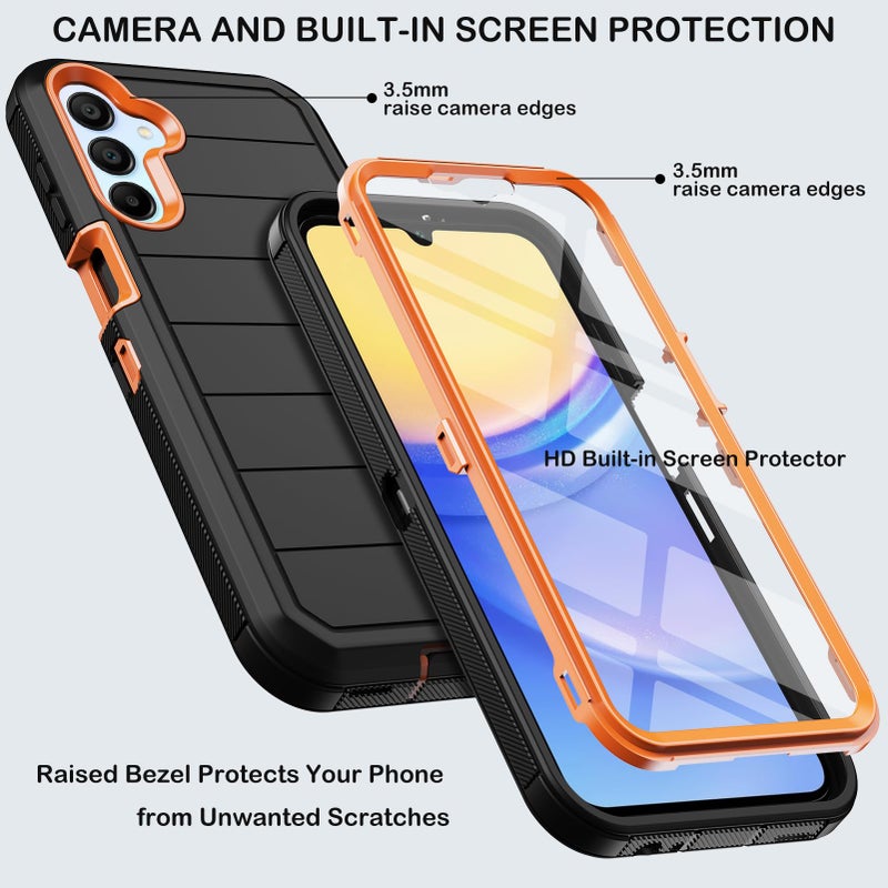 KECAI for Samsung Galaxy A15 5G Case with Belt Clip Holster,Built-in Screen Protector,Heavy Duty Shockproof Drop Protection Military Grade Durable Phone Cover with Kickstand (Black/Orange) - Image 2