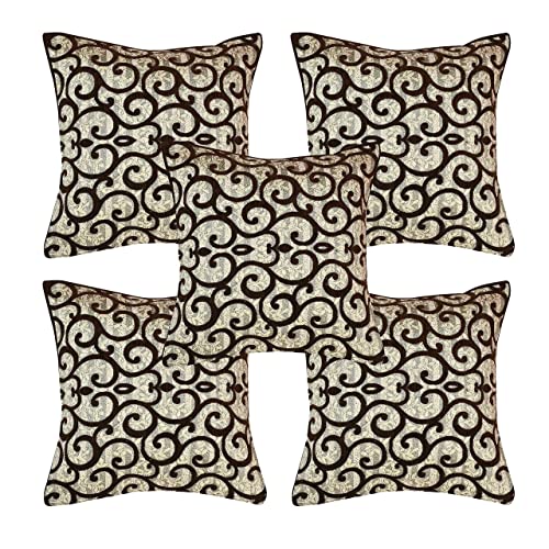jayvaam SAWNA Homes 5 Seater Sofa Set with Cushion & Table Cover for Living Comfort - 3 and 2 Seater Arm Cover Set for Home Sofa Couch - 16 Pcs Chenille Slip Cover for Furniture Protector, (Coffee) - Image 4