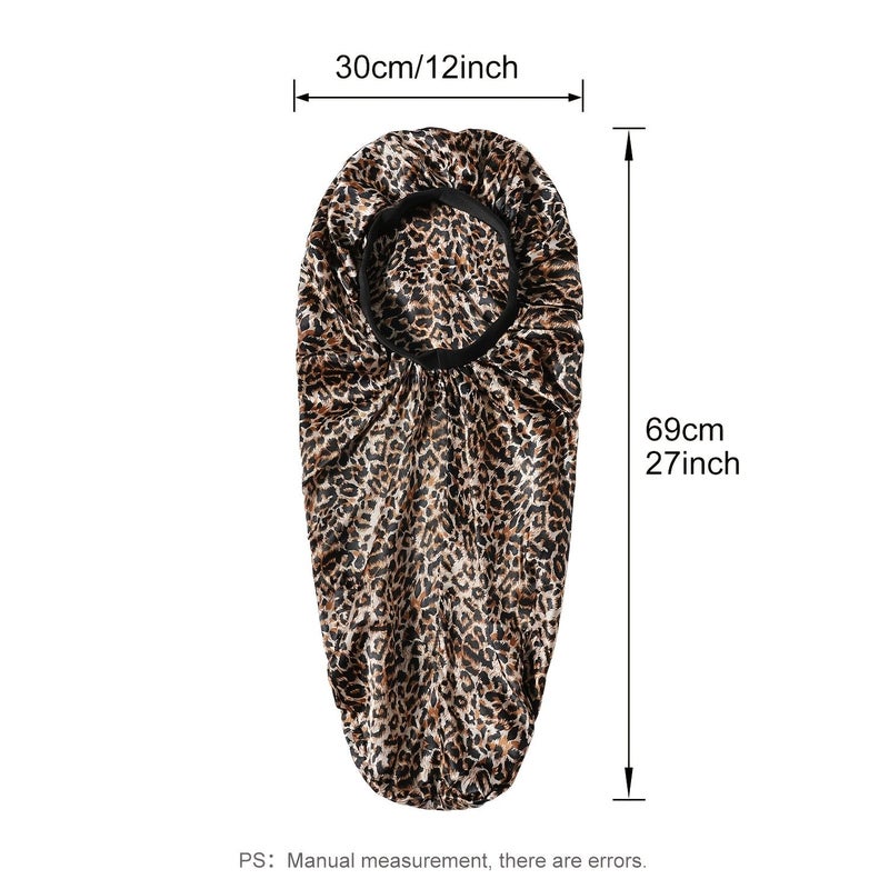 2pcs Leopard Print Satin Long Hair Bonnet Nightcap Wide Band Shower Cap - Image 4