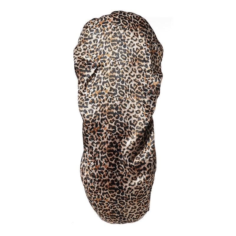 2pcs Leopard Print Satin Long Hair Bonnet Nightcap Wide Band Shower Cap - Image 2